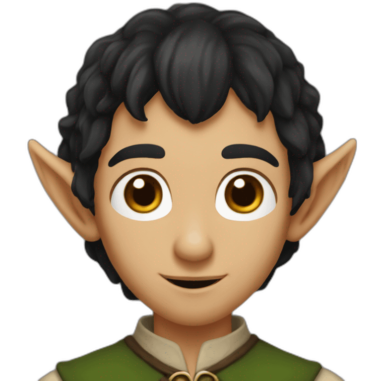 An elf from the lord of the rings, black hair, pointy ears, brown eyes colors emoji