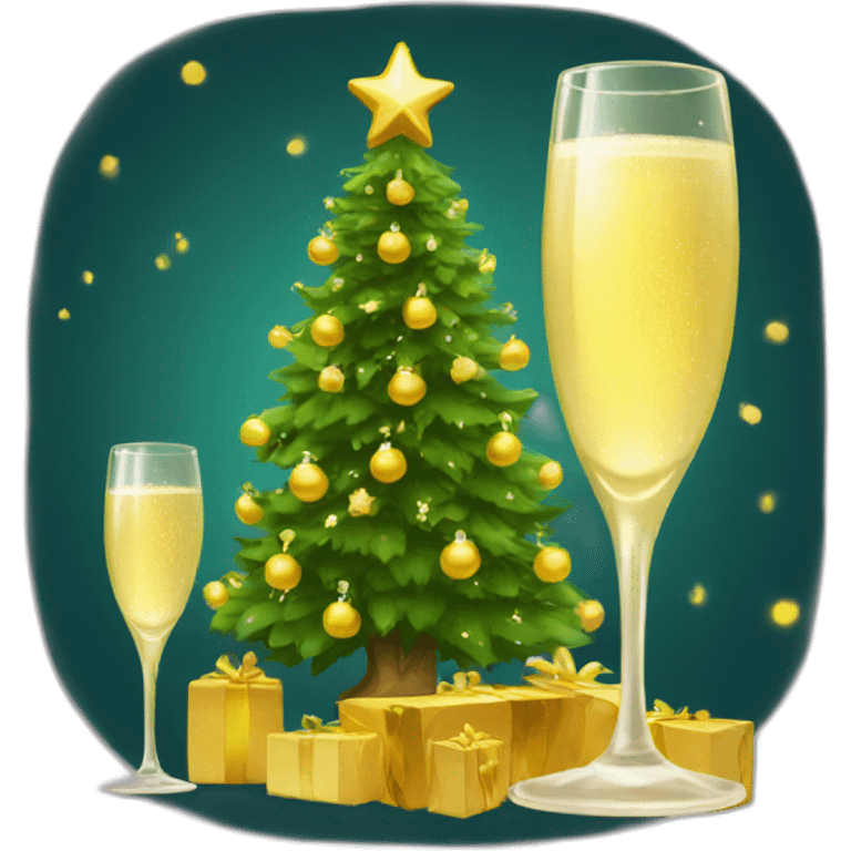 new year tree and champagne emoji