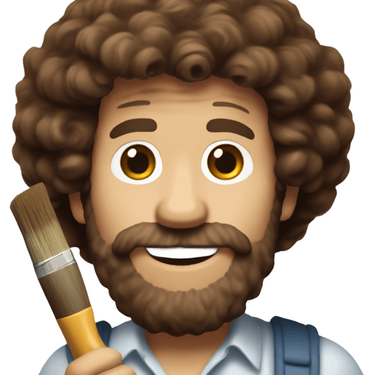 bob ross with brown hair, a brown beard, and holding a paintbrush emoji