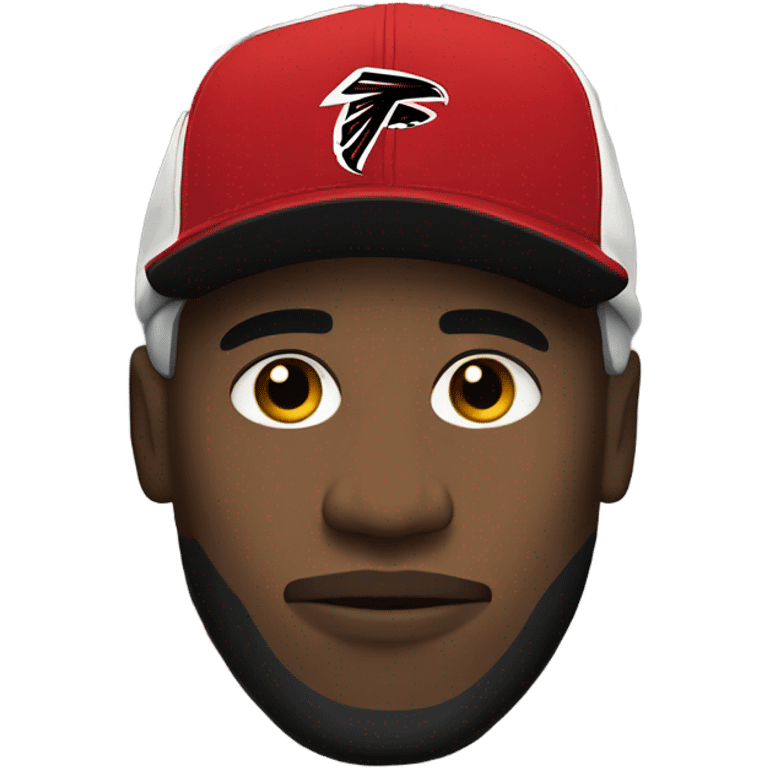 Black man wearing a hat with the NFL falcons logo on it and also wearing the nfl falcons jersey emoji