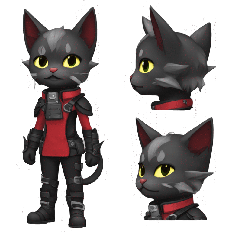 cool cute edgy elegant beautiful black grey punk techwear red fantasy nargacuga-bat-cat-Fakemon collar harness warrior full body emoji