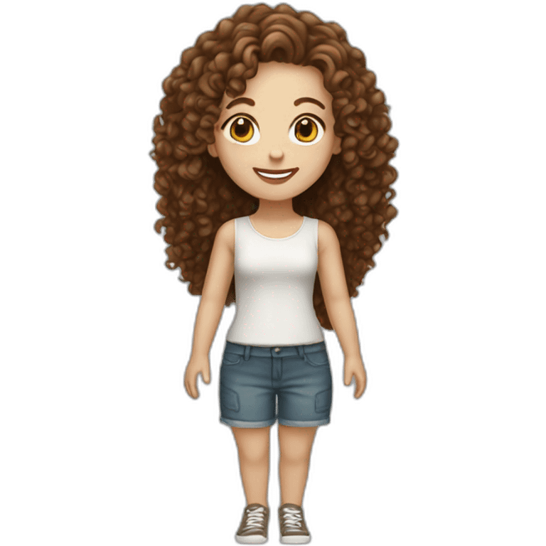 happy white girl with brown curly hair full body emoji