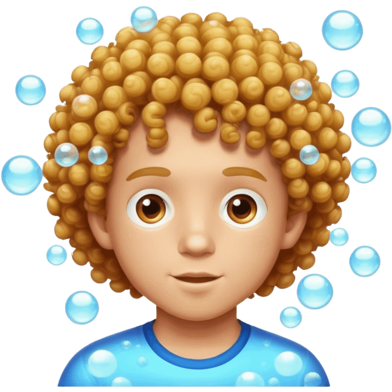 Curly haired boy in bubbles emoji