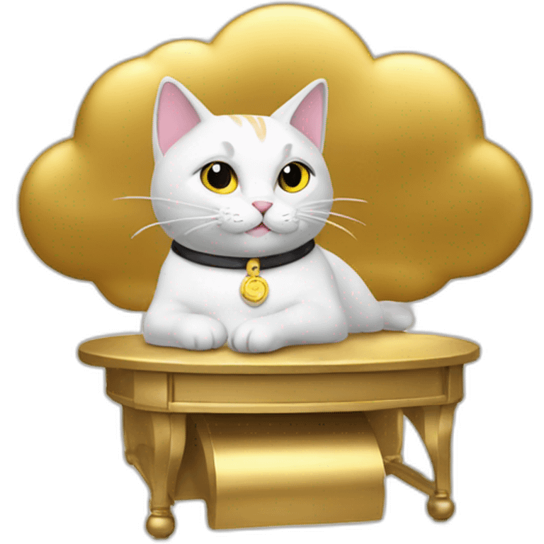 cat secretary sitting on top of the gold cloud emoji