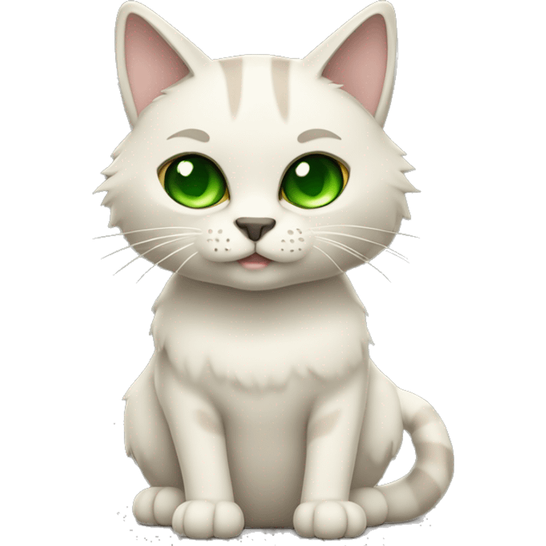 Meincoon cat white beige color with green eyes full body emoji