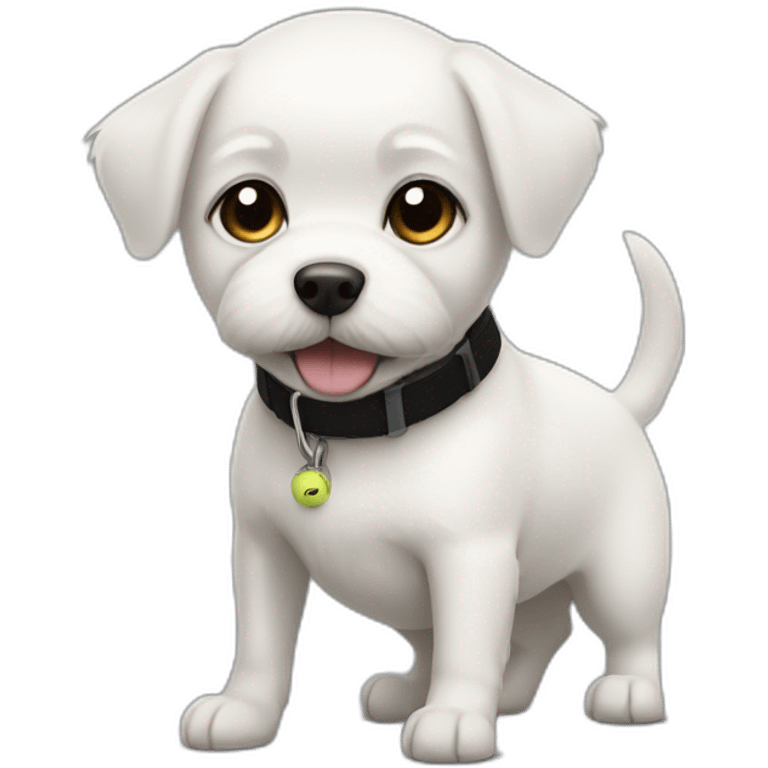 Small white dog short hair like a terries with a tennis ball and a black collar  emoji