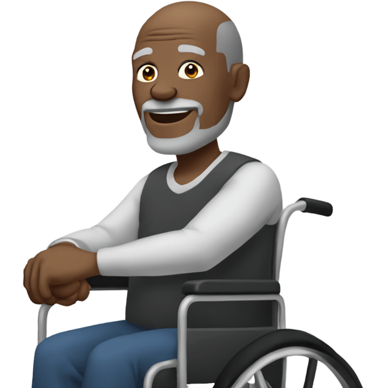 old black bald man with a belly in wheelchair. grey stubble. his left hand is pointing in front.  emoji