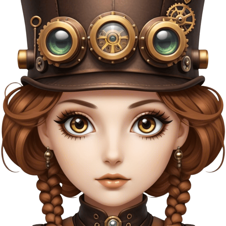 Cinematic 32k HD, Beautiful Steampunk style woman with large glistening eyes, ultra realistic details, each lash, eye, and hair is shown in stunning detail as though captured in a timeless photograph, rich textures, visually rich, so lifelike it could leap off the page at any moment emoji