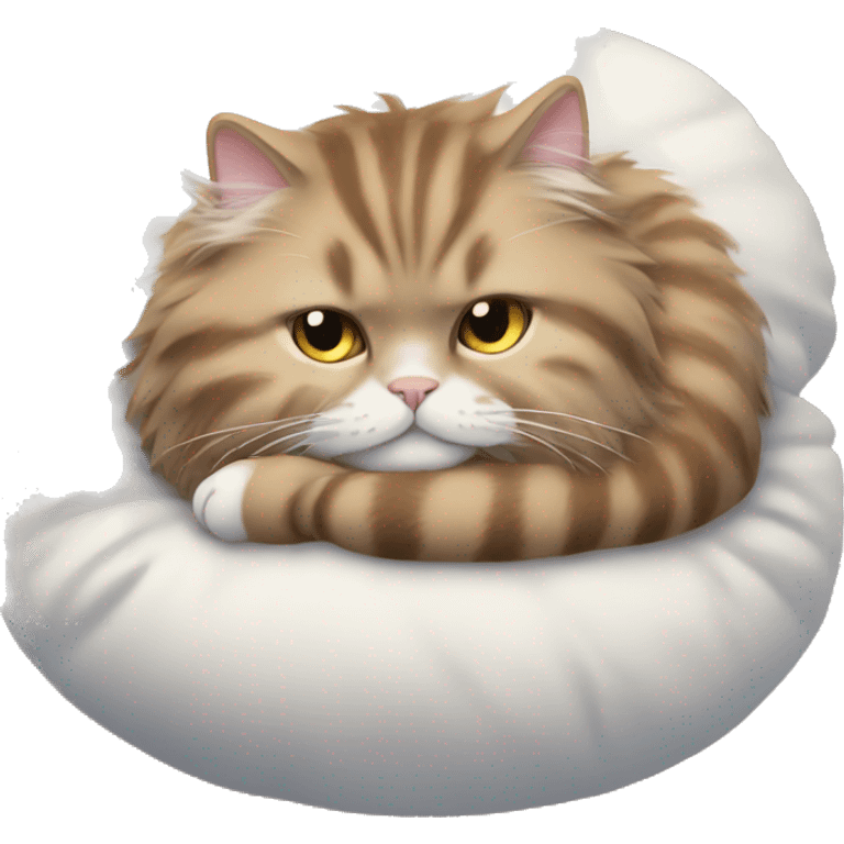 fluffy cat curled up on a cushion emoji