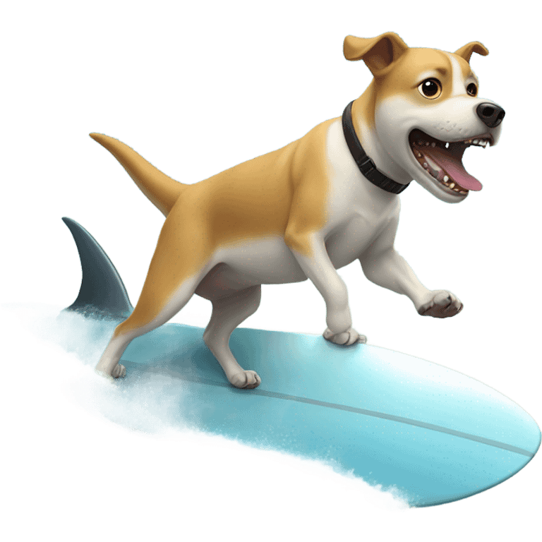 Dog surfing on a great white shark emoji