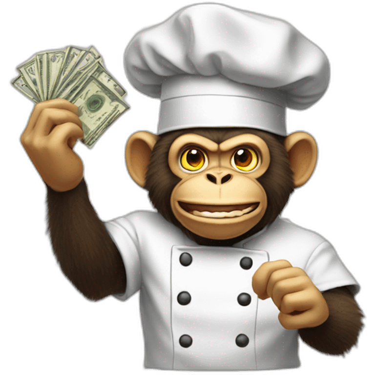 mad monkey chef with burned cash emoji