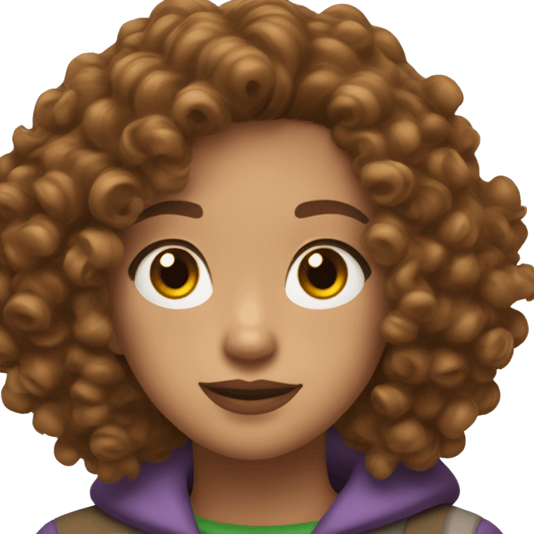 curly girl with brown bob hair brown eyes with freckles in AirPods Pro green emoji