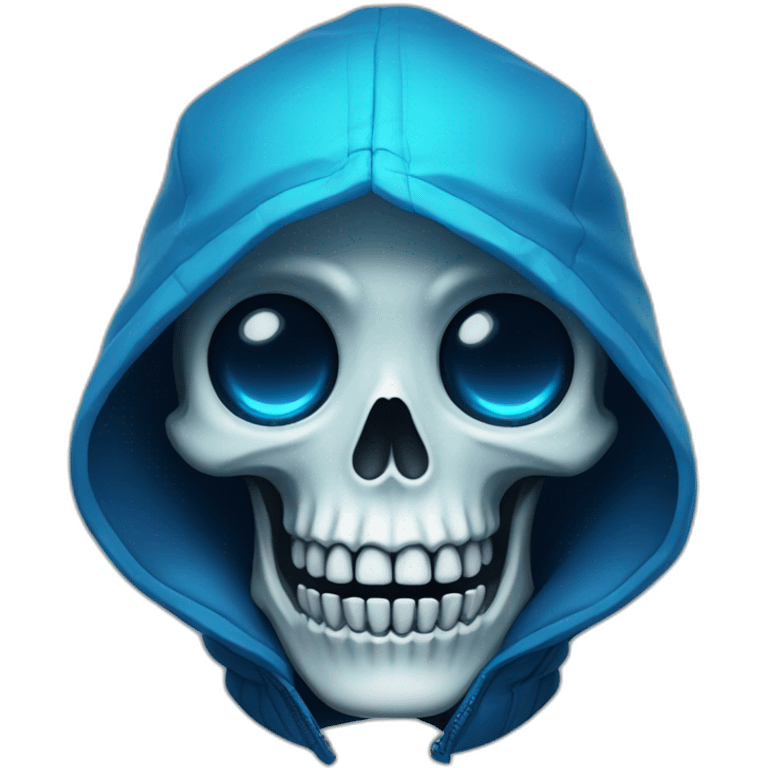 skeleton with one blue glowing eye wearing a blue winter jacket emoji