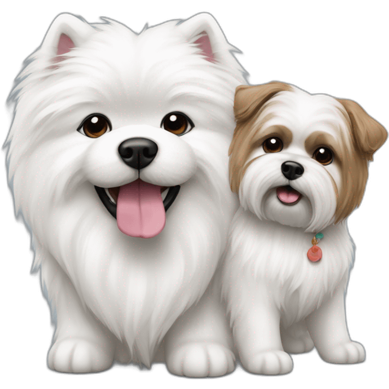 Samoyed dog and shih tzu dog playing emoji