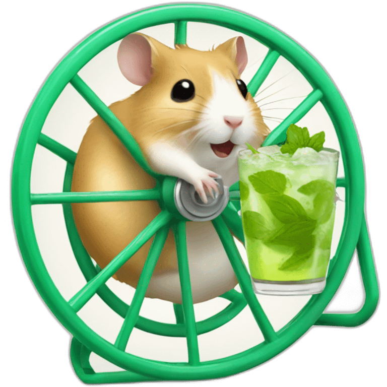 hamster running on a wheel drinking mojito emoji