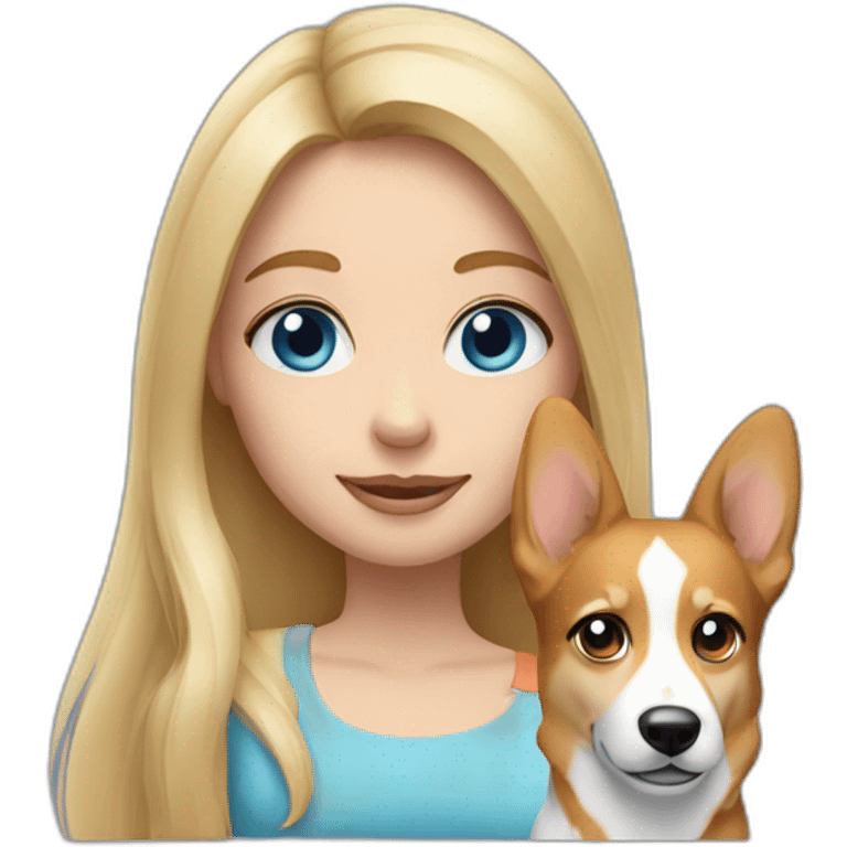 A long hair blond girl with blue eyes with a corgi emoji