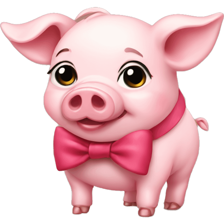 a cute pig wearing a bow emoji