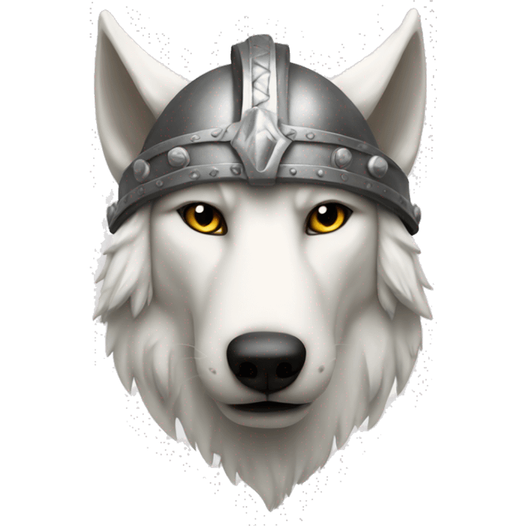 White wolf wearing a viking helmet emoji