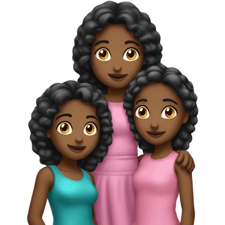 Tres chicas abrazandoce, las 3 de pelo negro pero una de 9 años, otra de 15 y una de 36 emoji