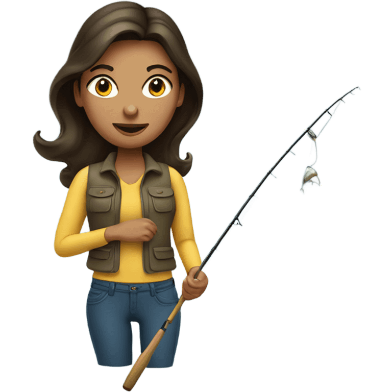 Brunette Woman fishing emoji