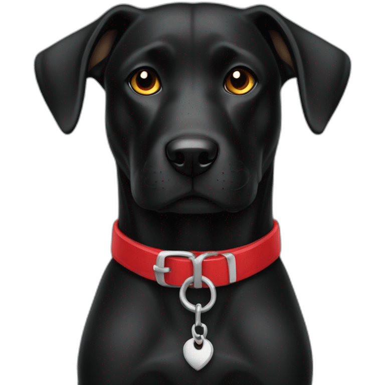 perro negro contento con collar rojo emoji