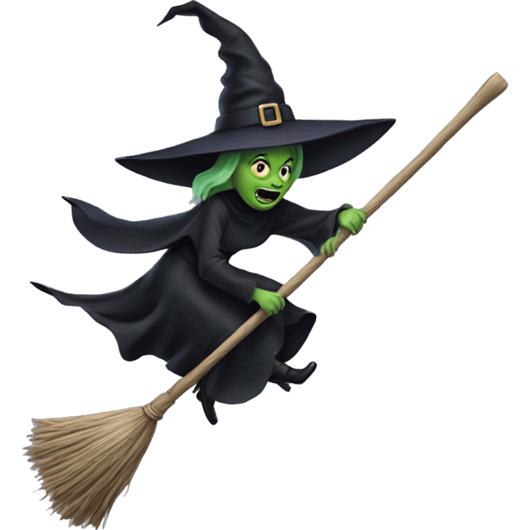 Scarry witch, flying to the left on a broom emoji