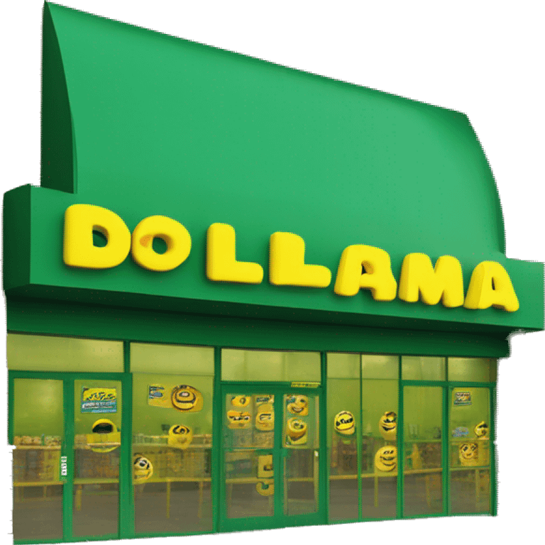 “Exterior of a Dollarama store with the bright green facade, bold yellow Dollarama sign, large front windows, and entrance doors, capturing the look of a budget-friendly retail store.” emoji