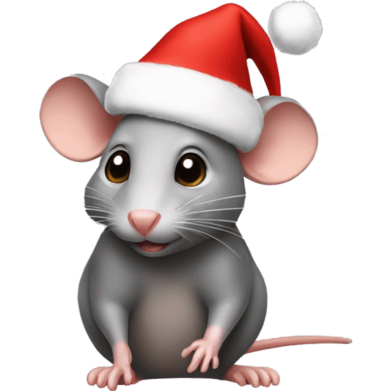 rat with a christmas hat and the name tag “ella” emoji