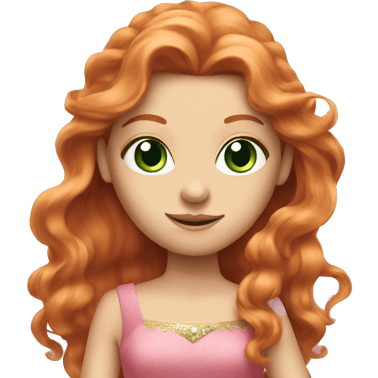 Long hair ginger princess green eyes pink dress  emoji