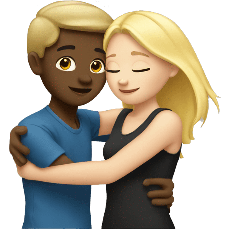 Two blonde girls hugging black guy emoji