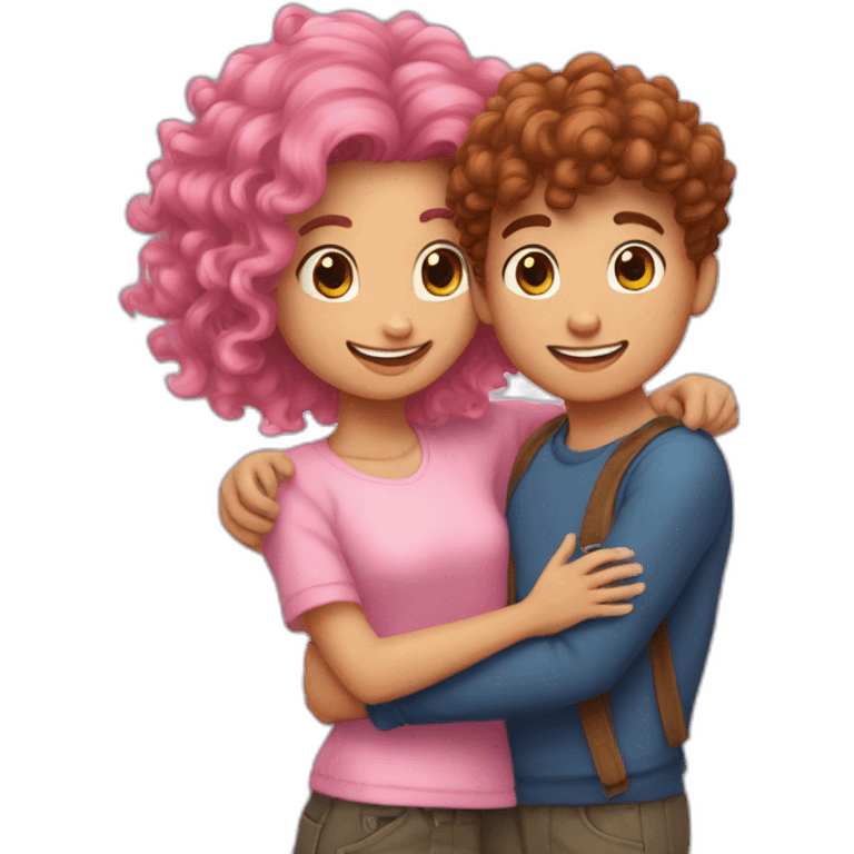 A short pink haire girl Huging a curly Brown haire boy emoji