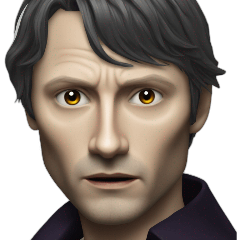 young mads mikkelsen as an angry black haired vampire emoji