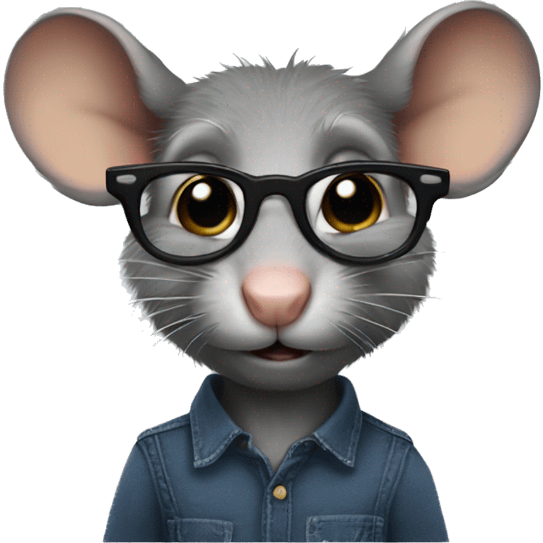 Rat in a black tucked in dress shirt and jeans with glasses emoji