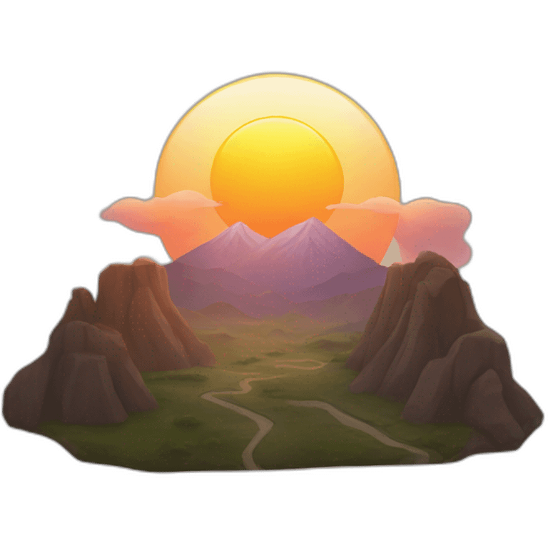 the sun setting behind the mountains emoji