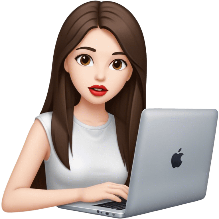 beautiful girl, with long straight brunette hair, with big lips, with laptop emoji