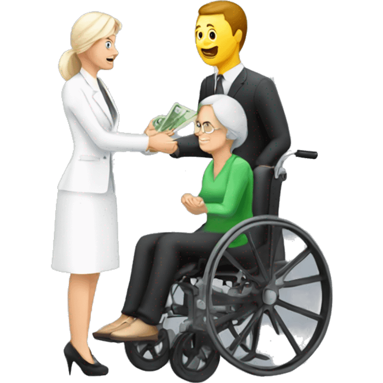 person in wheechair talking australian money with lady emoji