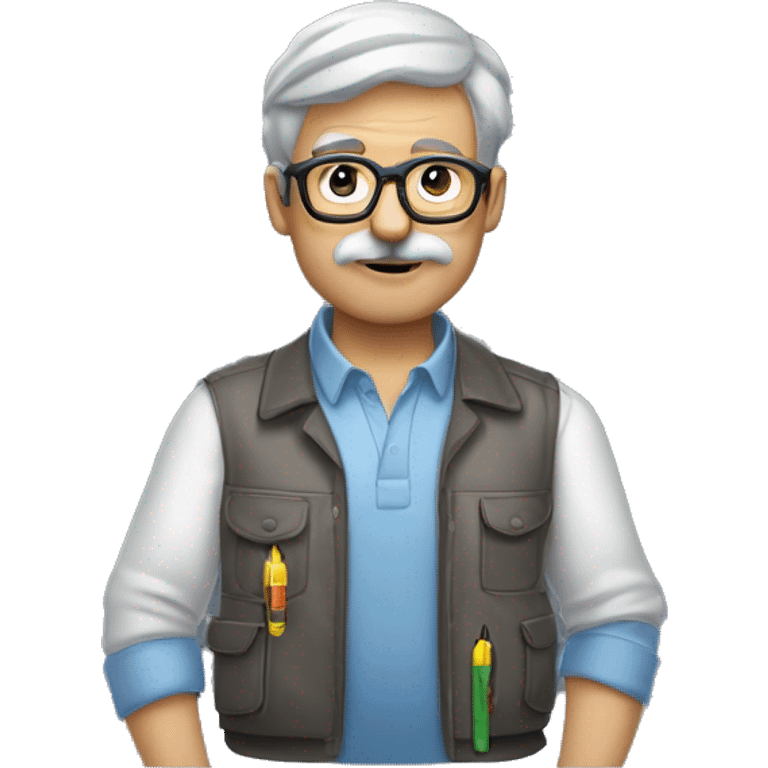 this man bit darker skin grey hair with less hair and light bear and moustache and thinner glasses and dressed like an electrician with just multimeter emoji