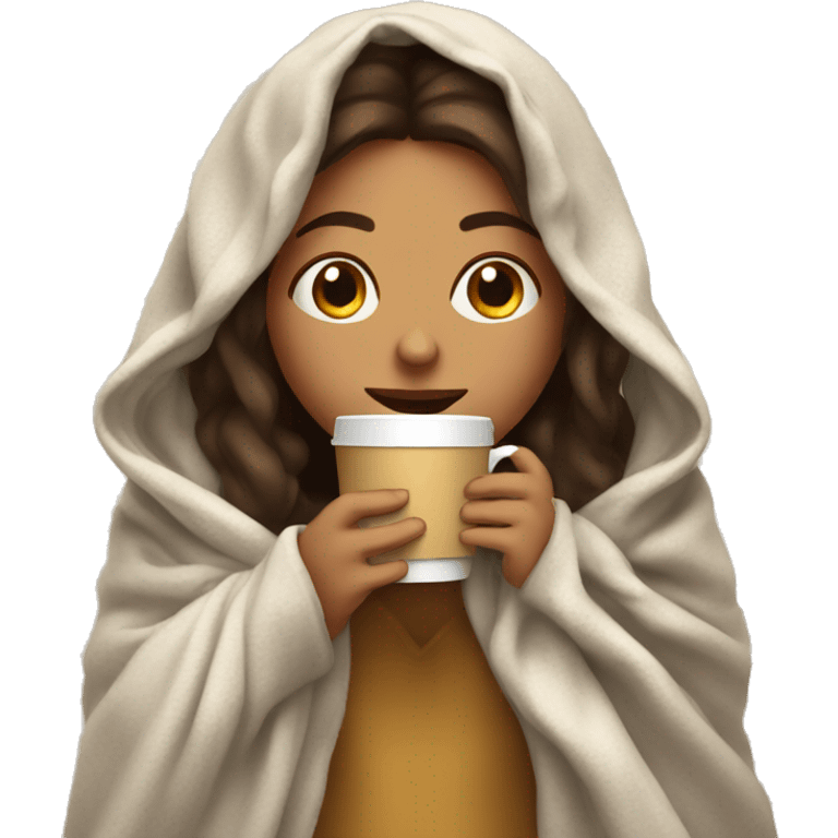 girl inside a blanket sipping coffee eyes closed emoji