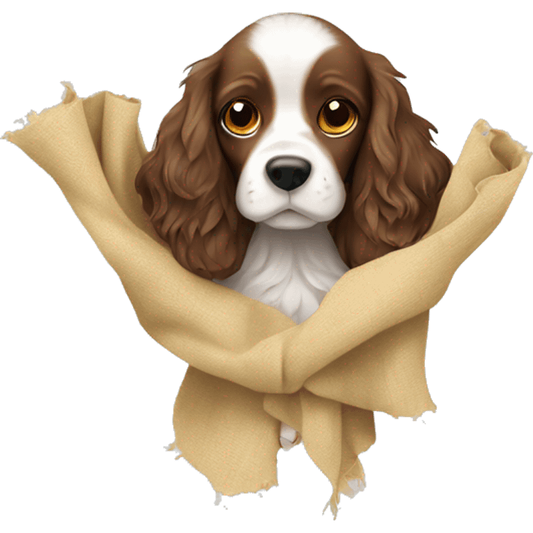 spaniel in hands with a rag emoji