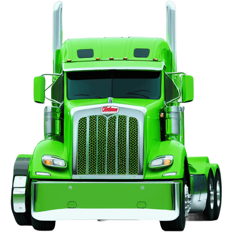 neon green peterbilt semi truck lowered on the ground with large chrome wheels and chrome smoke stacks emoji