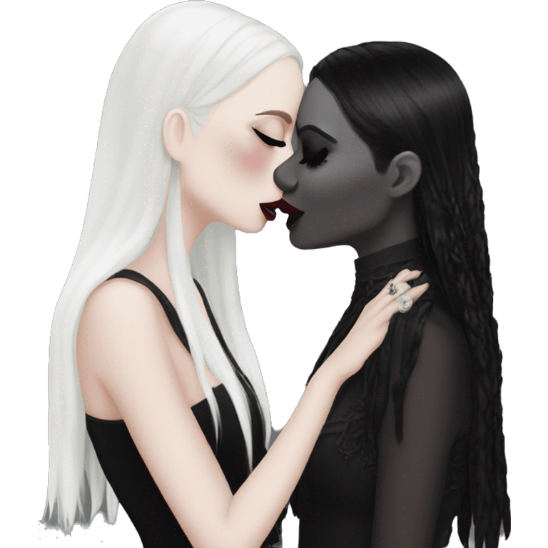 two goth women kissing, beautiful, aesthetic  emoji