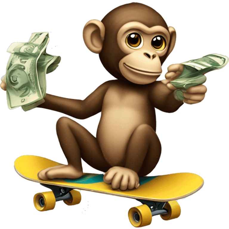 Monkey on a skateboard with money emoji