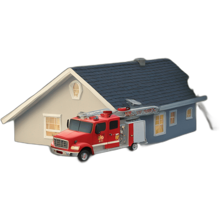 a fire truck sitting on a house emoji