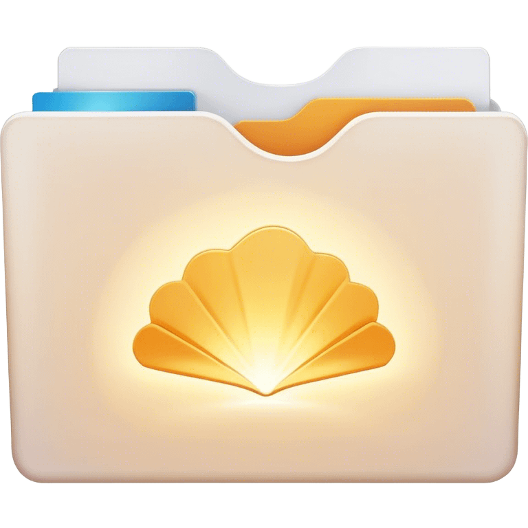 A modern, minimalist flat-style illustration of an open folder with a soft, glowing light emanating from inside.  emoji