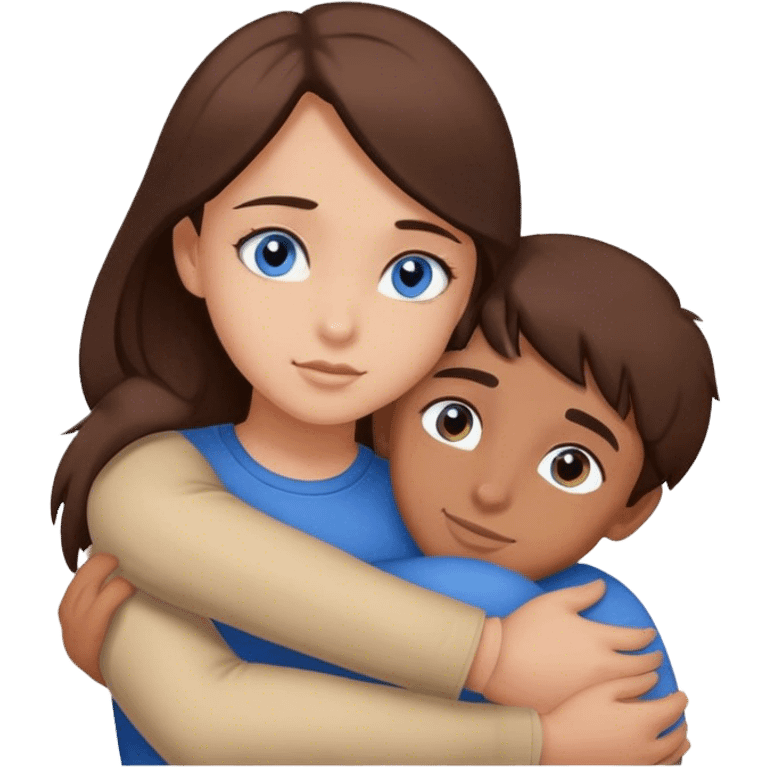 Girl with brown eyes hugging boy with blue eyes  emoji