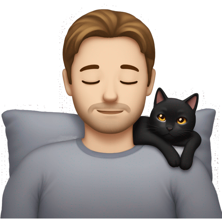 brown hair man sleeping with black cat emoji