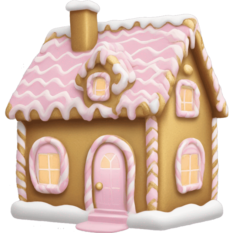 light pink and gold and white gingerbread house emoji