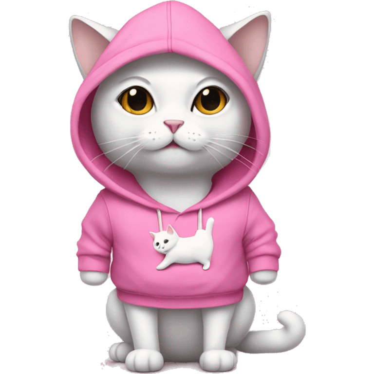 White cat with pink hoodie ad pink tutu dress emoji