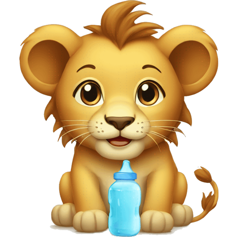 Cute lion with baby bottle  emoji