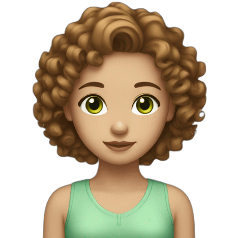 girl with brown curly hair, light skin and green eyes emoji